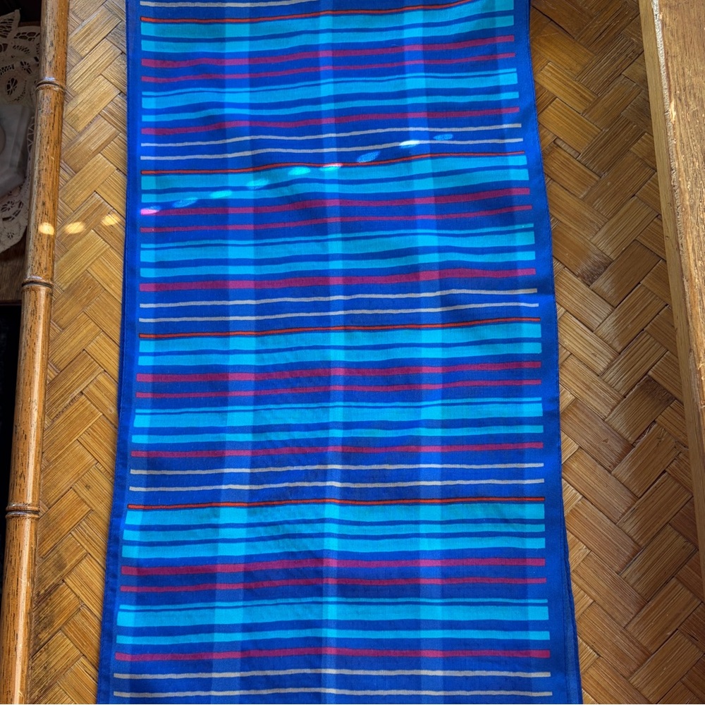 Vintage silk striped scarf cobalt blue